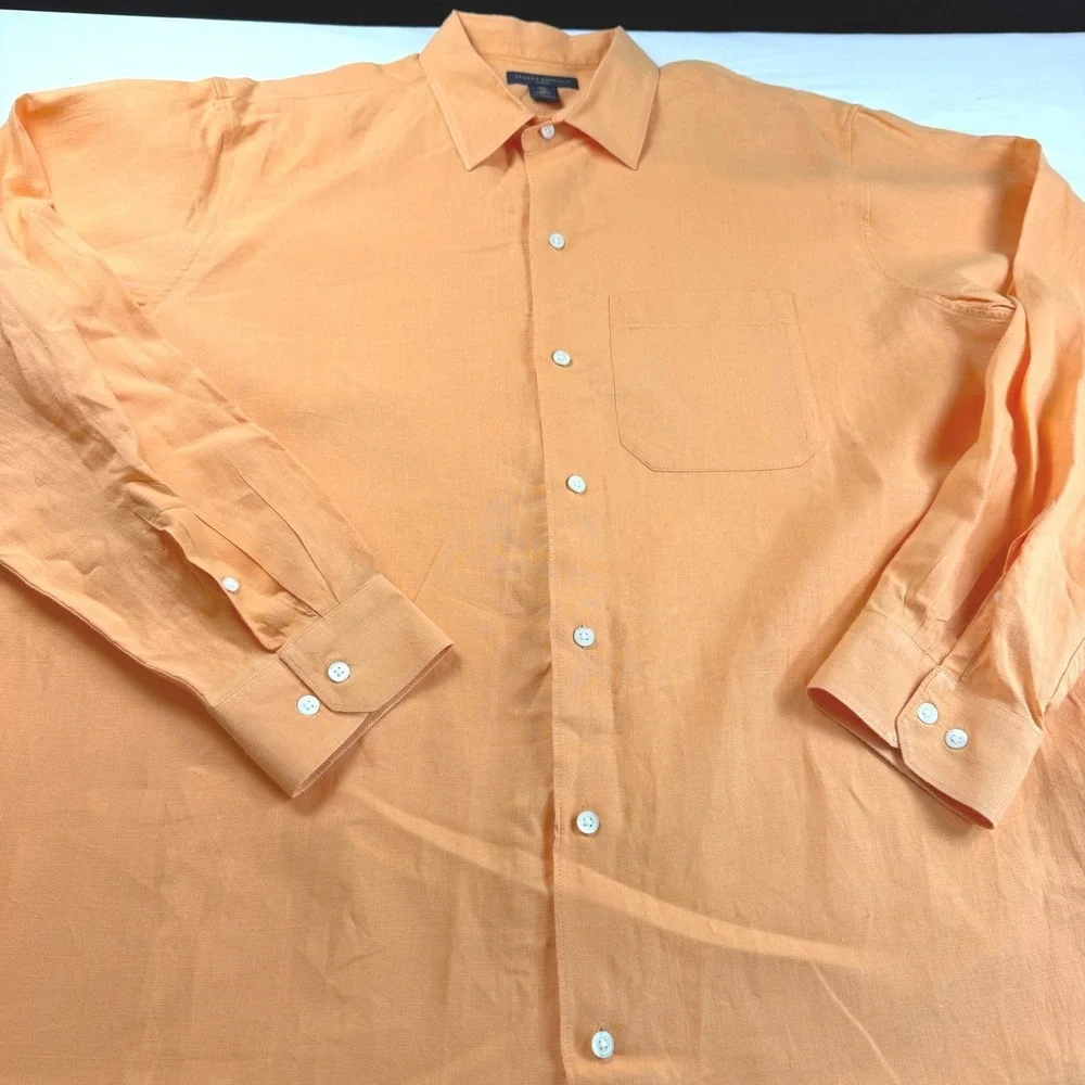 Banana Republic Shirt Mens XL Orange Long Sleeve 100% Linen Vintage Y2K EUC